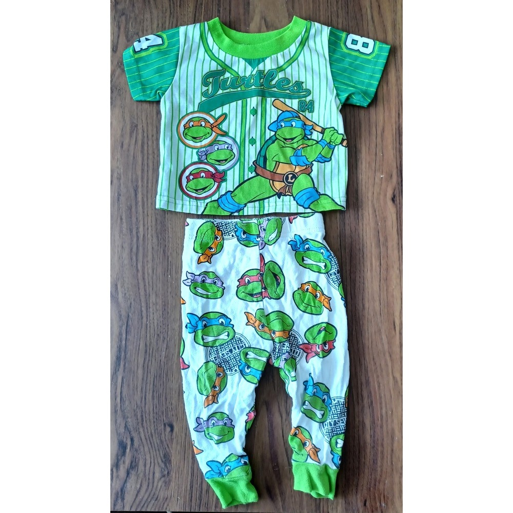 Nickelodeon TMNT Pajama Set Infants 12M Green Baseball Jersey PJs 2-Piece Set